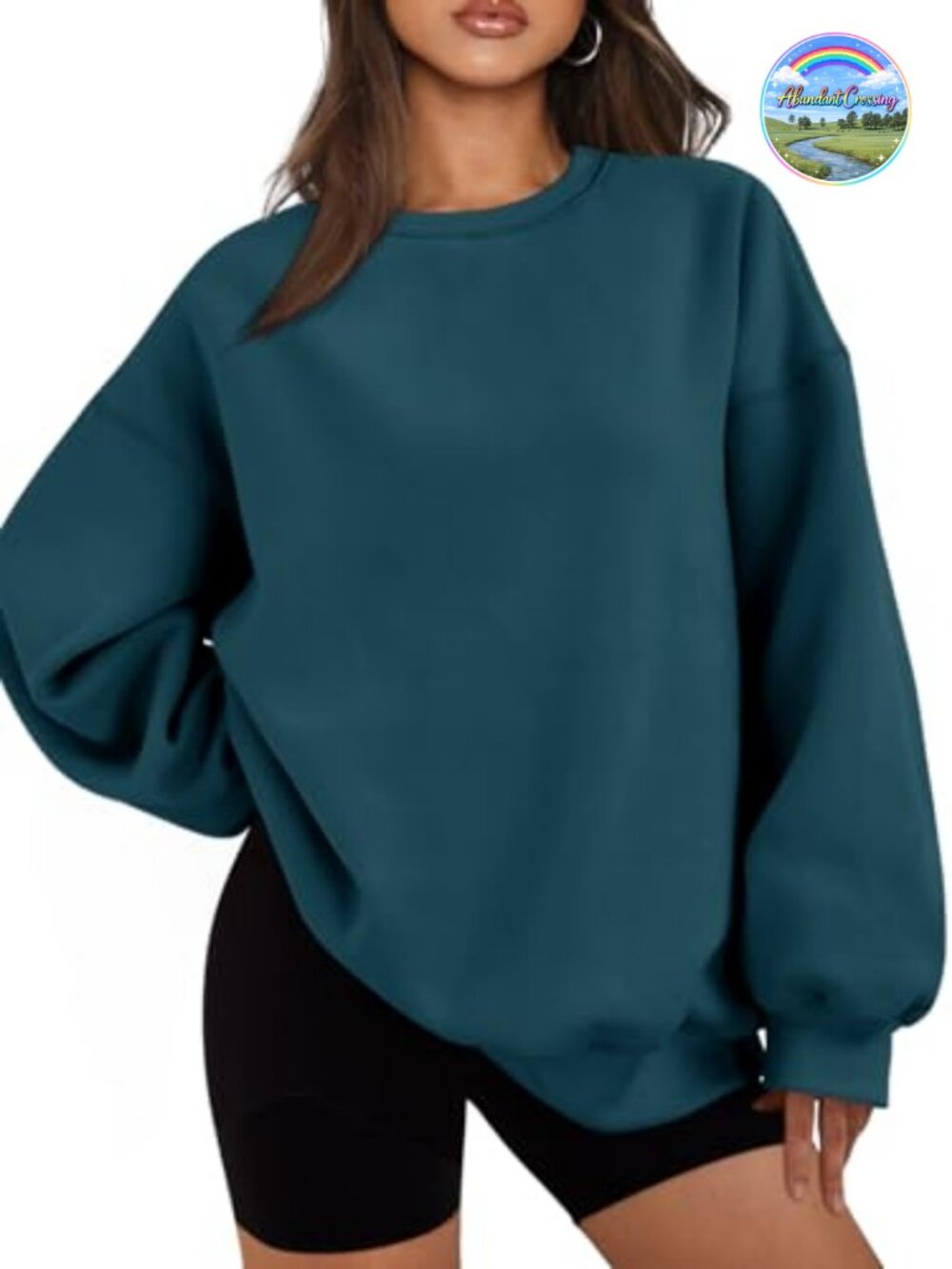 Oversized Crewneck Sweatshirt Fleece Lined Pullover Casual Lounge